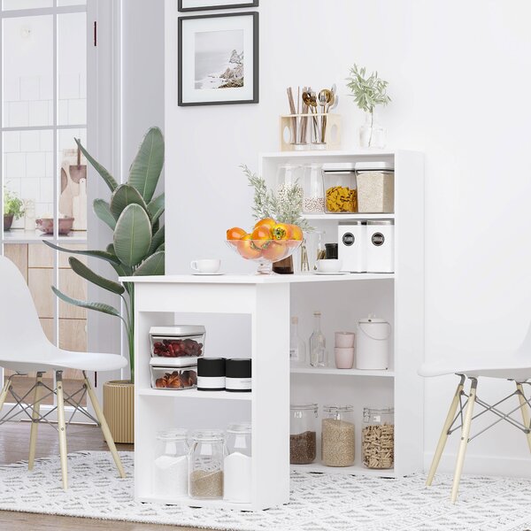 HOMCOM 120cm Modern Computer Desk Bookshelf Writing Table Workstation PC Laptop Study Home Office 6 Shelves White Aosom UK