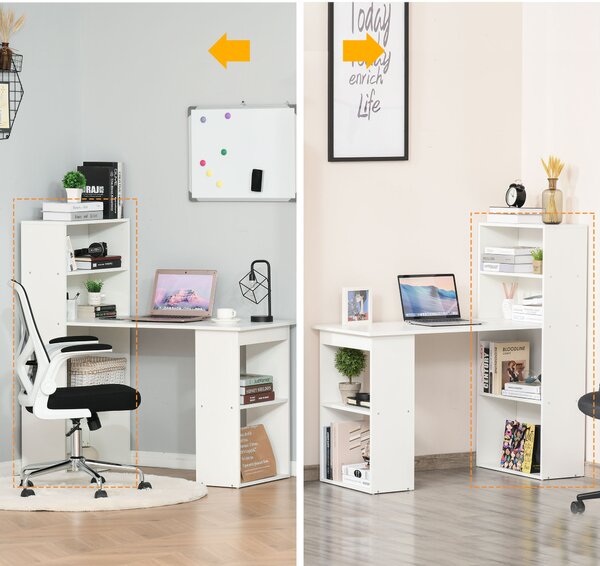 HOMCOM 120cm Modern Computer Desk Bookshelf Writing Table Workstation PC Laptop Study Home Office 6 Shelves White Aosom UK
