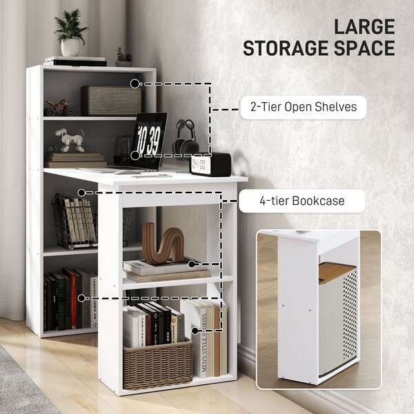 HOMCOM 120cm Modern Computer Desk Bookshelf Writing Table Workstation PC Laptop Study Home Office 6 Shelves White Aosom UK