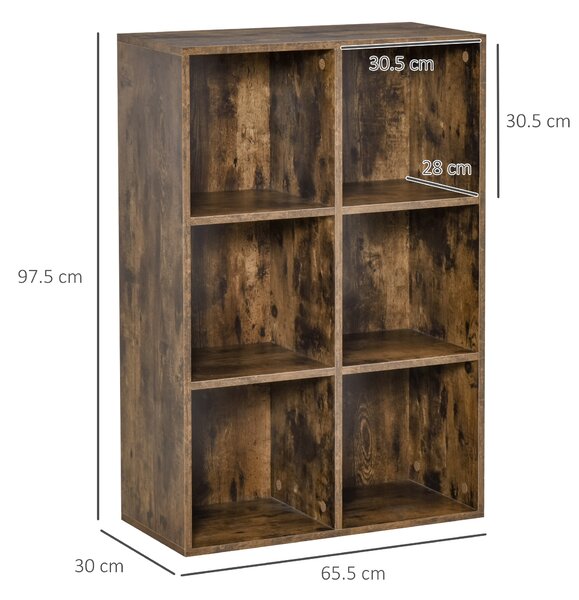 HOMCOM Open Shelves Unit Solid Wood Bookcase with 3-Shelf, Anti-toppling Device, Rustic Brown Aosom UK
