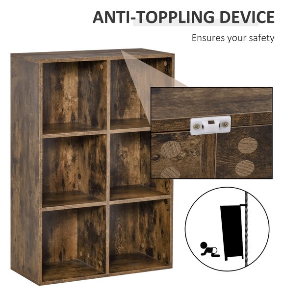 HOMCOM Open Shelves Unit Solid Wood Bookcase with 3-Shelf, Anti-toppling Device, Rustic Brown Aosom UK