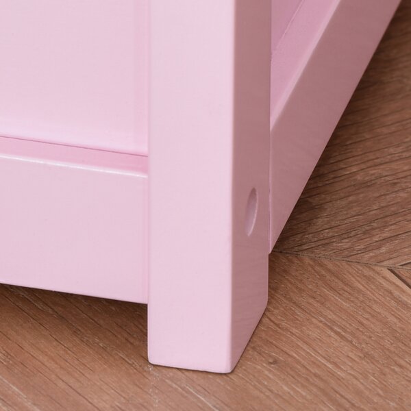 HOMCOM Wooden Toy Box Toy Storage Organizer with the Backrest, the Lid Fitted with a Gas Rod, Safe for Children, Pink Aosom UK