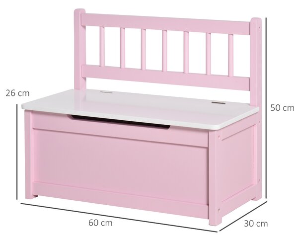HOMCOM Wooden Toy Box Toy Storage Organizer with the Backrest, the Lid Fitted with a Gas Rod, Safe for Children, Pink Aosom UK