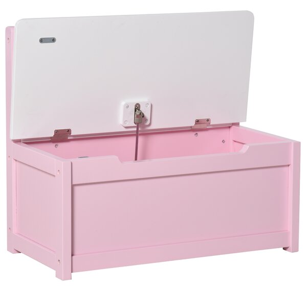 HOMCOM Wooden Toy Box Toy Storage Organizer with the Backrest, the Lid Fitted with a Gas Rod, Safe for Children, Pink Aosom UK
