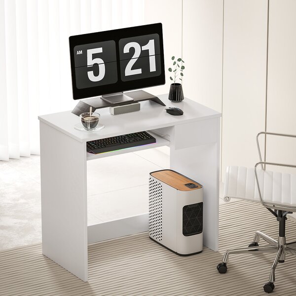 HOMCOM Computer Table w/ Keyboard Tray Drawer, Compact Small Computer PC Desk for Study, Office, Working, Gamingm, Writing Desk, White Aosom UK