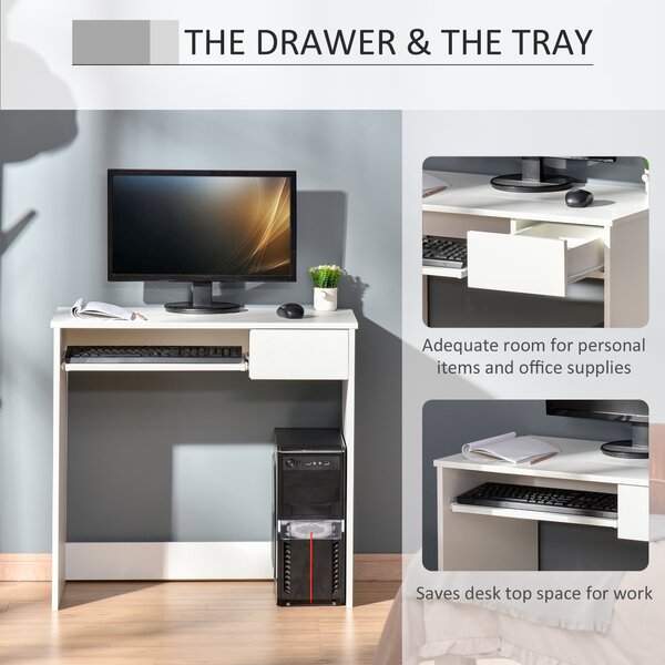 HOMCOM Computer Table w/ Keyboard Tray Drawer, Compact Small Computer PC Desk for Study, Office, Working, Gamingm, Writing Desk, White Aosom UK