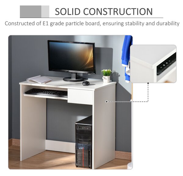 HOMCOM Computer Table w/ Keyboard Tray Drawer, Compact Small Computer PC Desk for Study, Office, Working, Gamingm, Writing Desk, White Aosom UK