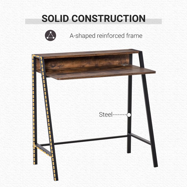 HOMCOM Writing Desk with Storage Shelf and Metal frame, Computer Table, Home Office PC Laptop Workstation, Rustic Brown Aosom UK