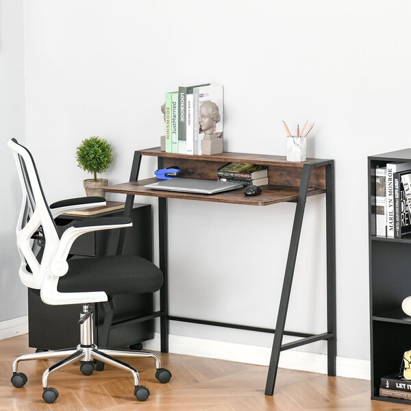 HOMCOM Writing Desk with Storage Shelf and Metal frame, Computer Table, Home Office PC Laptop Workstation, Rustic Brown Aosom UK