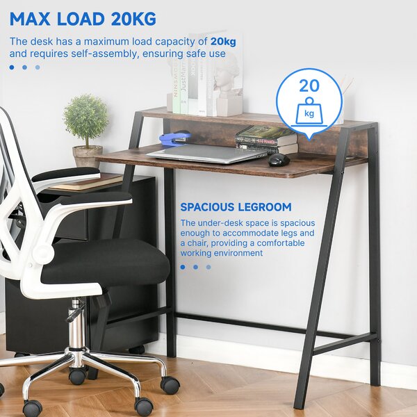 HOMCOM Writing Desk with Storage Shelf and Metal frame, Computer Table, Home Office PC Laptop Workstation, Rustic Brown Aosom UK