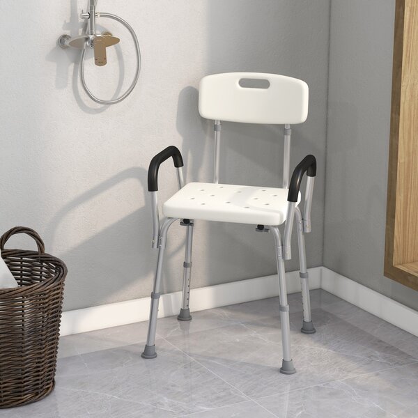 HOMCOM Portable Shower Chair, Adjustable Medical Stool, with Back and Armrest for Enhanced Mobility, White. Aosom UK