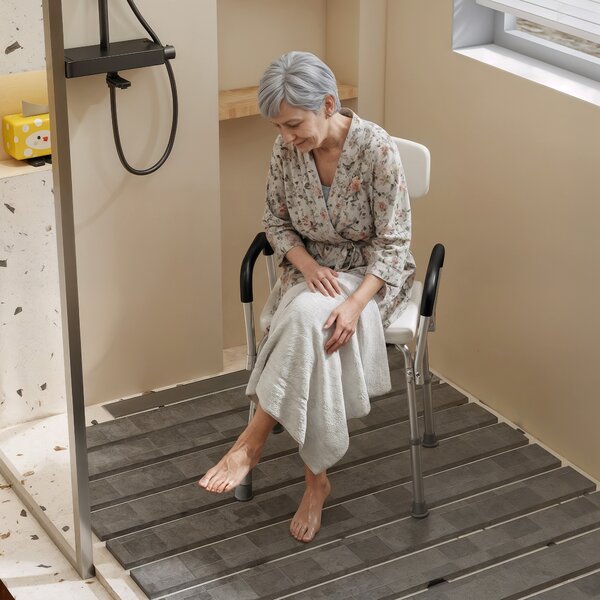 HOMCOM Portable Shower Chair, Adjustable Medical Stool, with Back and Armrest for Enhanced Mobility, White. Aosom UK