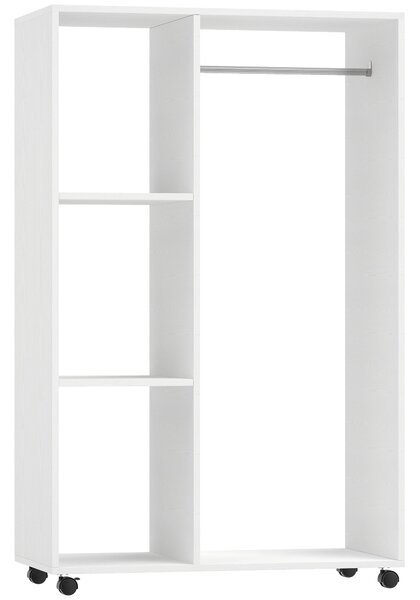 HOMCOM Open Wardrobe with Hanging Rail and Storage Shelves w/Wheels Bedroom-White