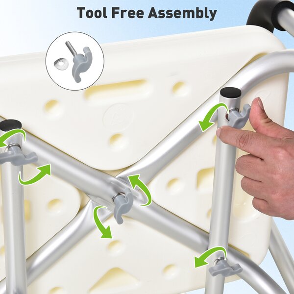 HOMCOM Portable Shower Chair, Adjustable Medical Stool, with Back and Armrest for Enhanced Mobility, White. Aosom UK