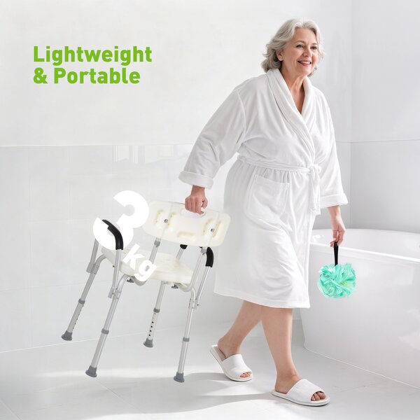 HOMCOM Portable Shower Chair, Adjustable Medical Stool, with Back and Armrest for Enhanced Mobility, White. Aosom UK