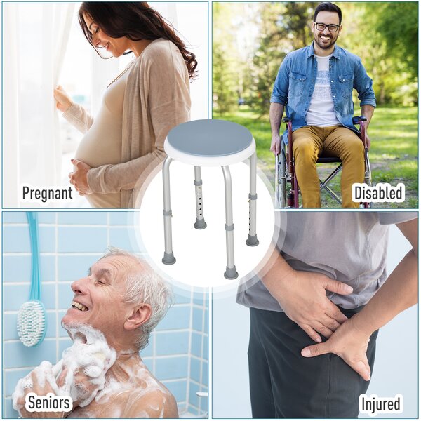 HOMCOM Swivel Shower Seat, Adjustable Height, Aluminium Frame, Non-Slip Feet, Safe Support Chair for Home, White Aosom UK