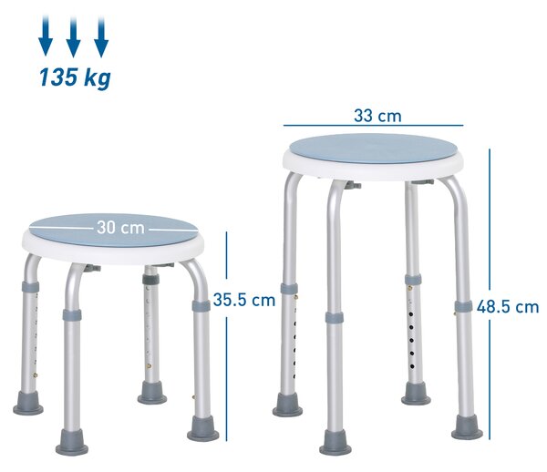 HOMCOM Swivel Shower Seat, Adjustable Height, Aluminium Frame, Non-Slip Feet, Safe Support Chair for Home, White Aosom UK