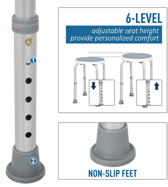 HOMCOM Swivel Shower Seat, Adjustable Height, Aluminium Frame, Non-Slip Feet, Safe Support Chair for Home, White Aosom UK