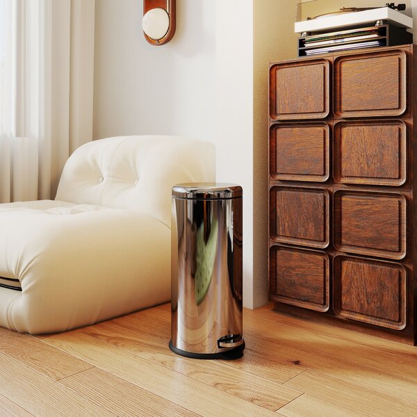 HOMCOM Foot Pedal Bin, Stainless Steel Kitchen Waste Rubbish Bin with Lid, 30L Capacity, Metal Trash Can for Home Use Aosom UK