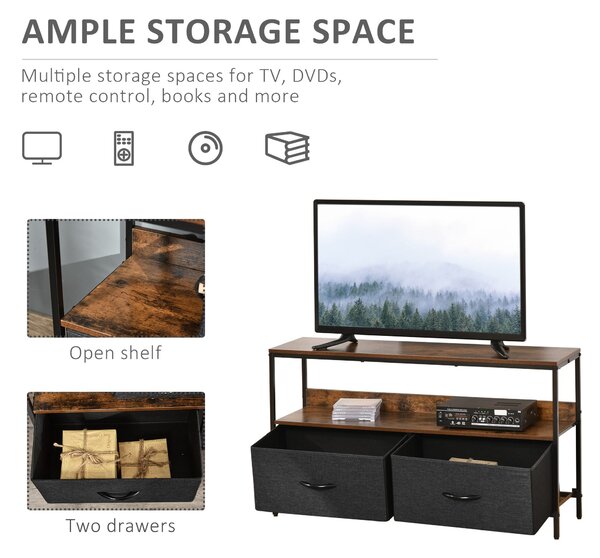 HOMCOM TV Cabinet with 2 Foldable Linen Drawers, TV Stand with Shelving for Living Room, Entertainment Room, TV Table Unit, Rustic Brown
