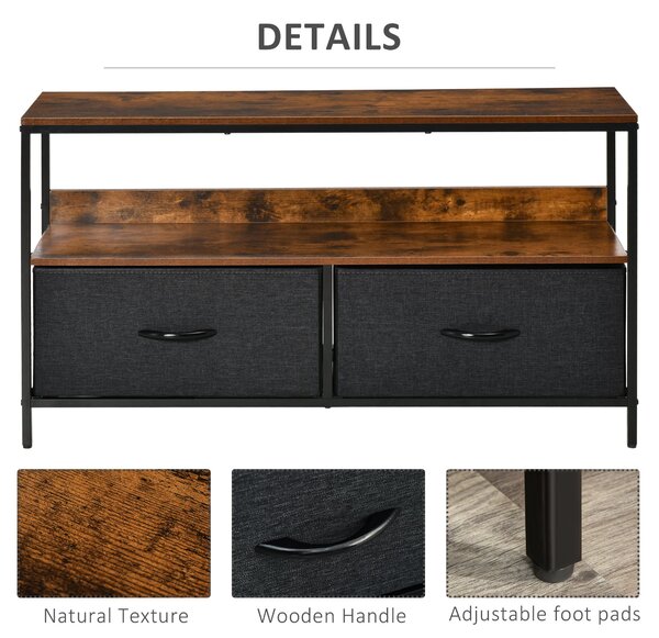 HOMCOM TV Cabinet with 2 Foldable Linen Drawers, TV Stand with Shelving for Living Room, Entertainment Room, TV Table Unit, Rustic Brown