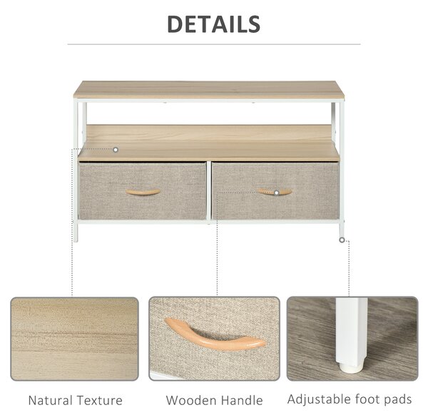 HOMCOM TV Cabinet, TV Console Unit with 2 Foldable Linen Drawers, TV Stand with Shelving for Living Room, Entertainment Room, Wood Effect Aosom UK