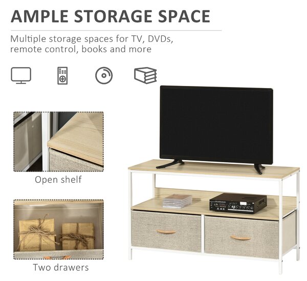 HOMCOM TV Cabinet, TV Console Unit with 2 Foldable Linen Drawers, TV Stand with Shelving for Living Room, Entertainment Room, Wood Effect Aosom UK