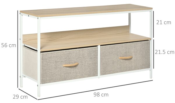 HOMCOM TV Cabinet, TV Console Unit with 2 Foldable Linen Drawers, TV Stand with Shelving for Living Room, Entertainment Room, Wood Effect Aosom UK