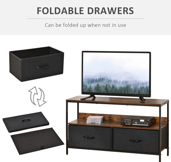 HOMCOM TV Cabinet with 2 Foldable Linen Drawers, TV Stand with Shelving for Living Room, Entertainment Room, TV Table Unit, Rustic Brown