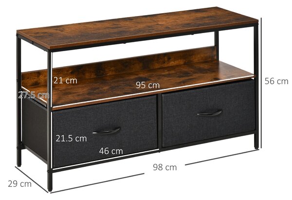 HOMCOM TV Cabinet with 2 Foldable Linen Drawers, TV Stand with Shelving for Living Room, Entertainment Room, TV Table Unit, Rustic Brown