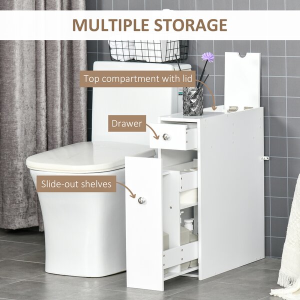 HOMCOM Slim Freestanding Bathroom Cabinet with Toilet Paper Holder, Wooden Cupboard, Durable & Stylish, White Aosom UK
