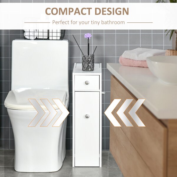 HOMCOM Slim Freestanding Bathroom Cabinet with Toilet Paper Holder, Wooden Cupboard, Durable & Stylish, White Aosom UK