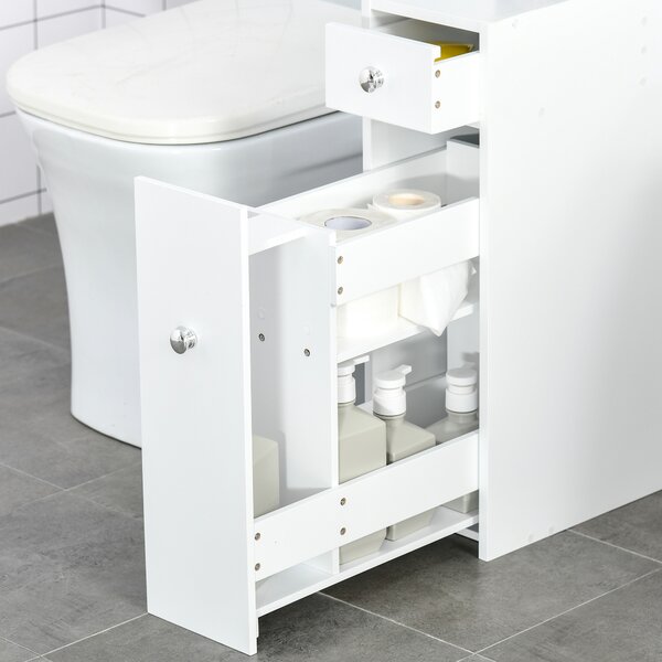 HOMCOM Slim Freestanding Bathroom Cabinet with Toilet Paper Holder, Wooden Cupboard, Durable & Stylish, White Aosom UK