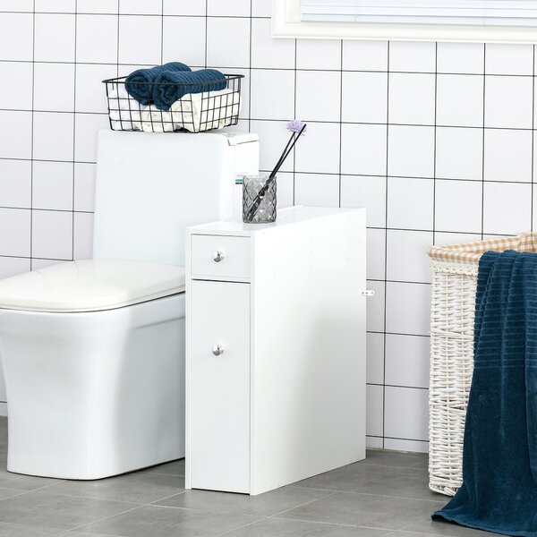 HOMCOM Slim Freestanding Bathroom Cabinet with Toilet Paper Holder, Wooden Cupboard, Durable & Stylish, White Aosom UK