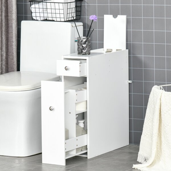 HOMCOM Slim Freestanding Bathroom Cabinet with Toilet Paper Holder, Wooden Cupboard, Durable & Stylish, White Aosom UK