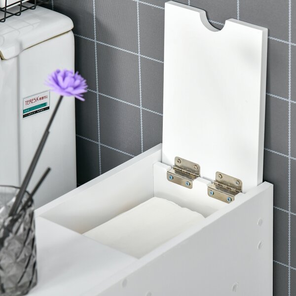 HOMCOM Slim Freestanding Bathroom Cabinet with Toilet Paper Holder, Wooden Cupboard, Durable & Stylish, White Aosom UK