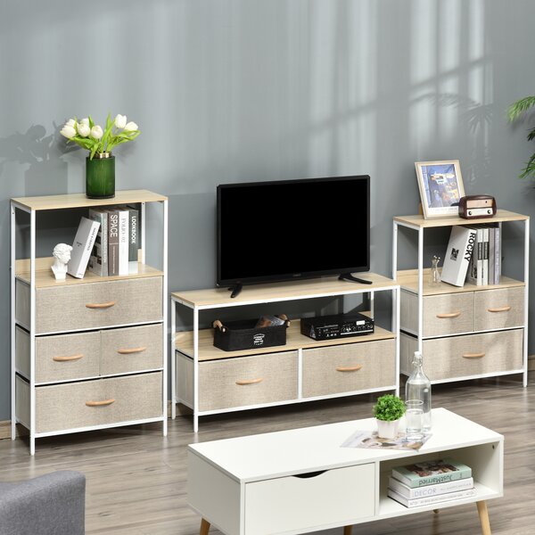 HOMCOM TV Cabinet, TV Console Unit with 2 Foldable Linen Drawers, TV Stand with Shelving for Living Room, Entertainment Room, Wood Effect Aosom UK