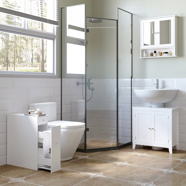 HOMCOM Slim Freestanding Bathroom Cabinet with Toilet Paper Holder, Wooden Cupboard, Durable & Stylish, White Aosom UK
