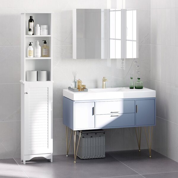HOMCOM Freestanding Tallboy Bathroom Storage Cabinet w/ 6 Shelves Cupboard Tower Organisation Home Bathroom Furniture White Aosom UK