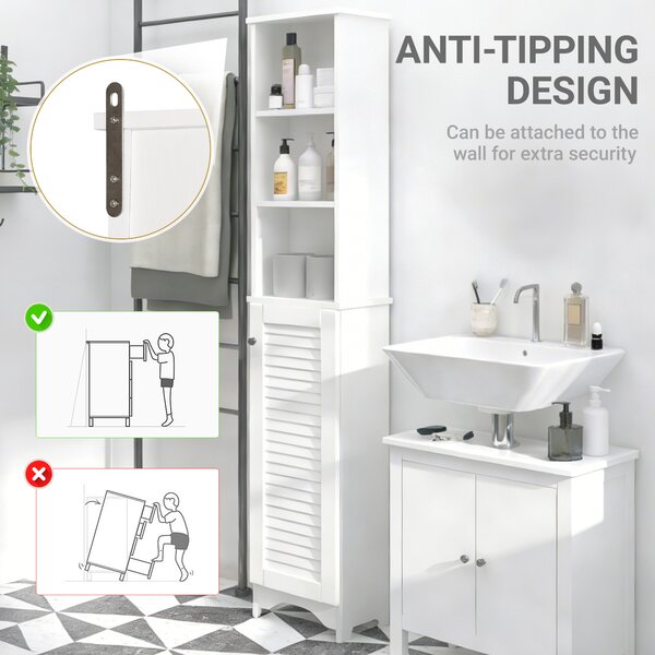 HOMCOM Freestanding Tallboy Bathroom Storage Cabinet w/ 6 Shelves Cupboard Tower Organisation Home Bathroom Furniture White Aosom UK