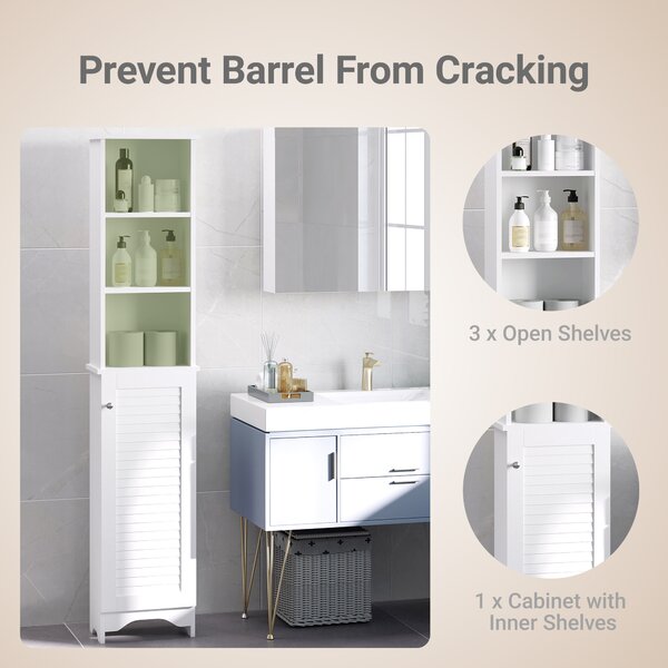 HOMCOM Freestanding Tallboy Bathroom Storage Cabinet w/ 6 Shelves Cupboard Tower Organisation Home Bathroom Furniture White Aosom UK