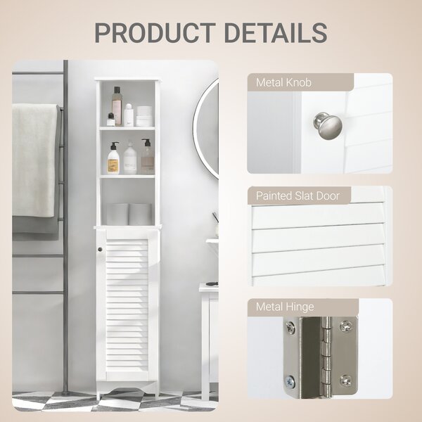 HOMCOM Freestanding Tallboy Bathroom Storage Cabinet w/ 6 Shelves Cupboard Tower Organisation Home Bathroom Furniture White Aosom UK