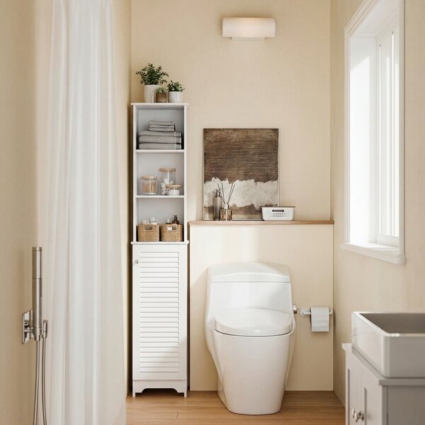 HOMCOM Freestanding Tallboy Bathroom Storage Cabinet w/ 6 Shelves Cupboard Tower Organisation Home Bathroom Furniture White Aosom UK