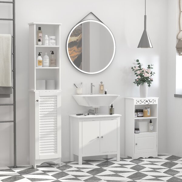 HOMCOM Freestanding Tallboy Bathroom Storage Cabinet w/ 6 Shelves Cupboard Tower Organisation Home Bathroom Furniture White Aosom UK