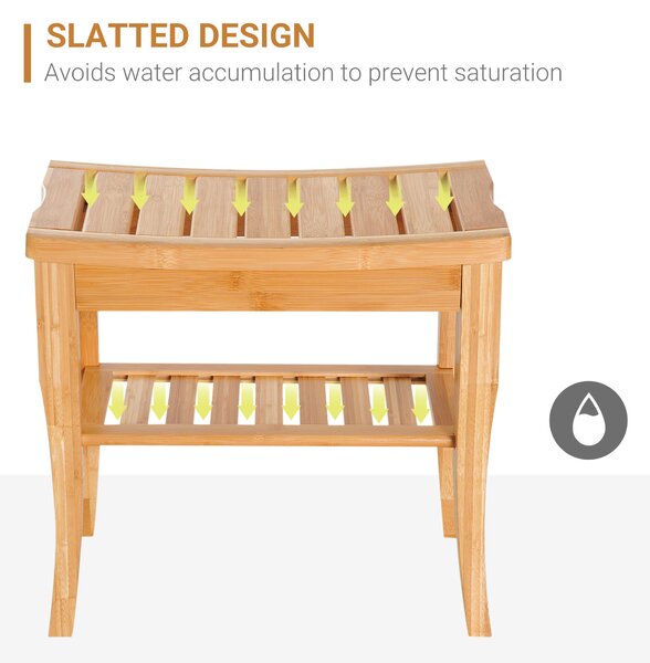 HOMCOM Bamboo Bathroom Shower Bench w/ Lower Shelf Aosom UK