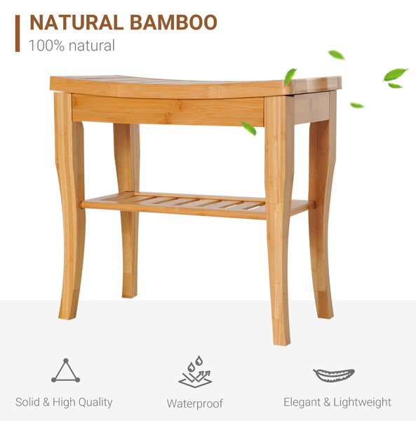 HOMCOM Bamboo Bathroom Shower Bench w/ Lower Shelf Aosom UK