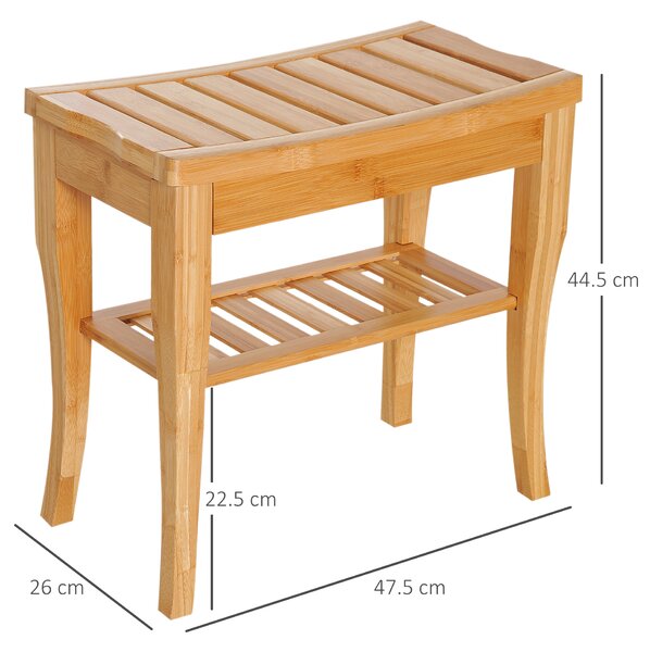 HOMCOM Bamboo Bathroom Shower Bench w/ Lower Shelf Aosom UK