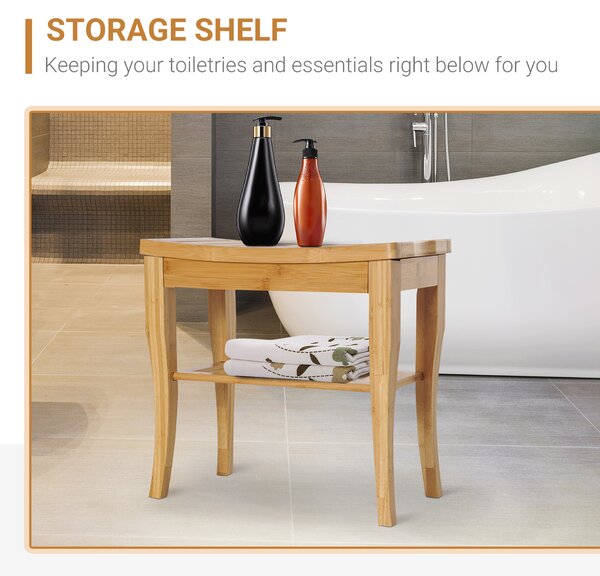 HOMCOM Bamboo Bathroom Shower Bench w/ Lower Shelf Aosom UK
