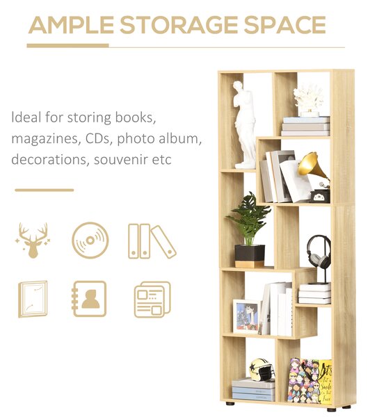 HOMCOM 8-Tier Bookcase: Freestanding Melamine Display Unit with Anti-Tip Pads for Living Room, Modern White Aosom UK