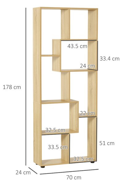HOMCOM 8-Tier Bookcase: Freestanding Melamine Display Unit with Anti-Tip Pads for Living Room, Modern White Aosom UK